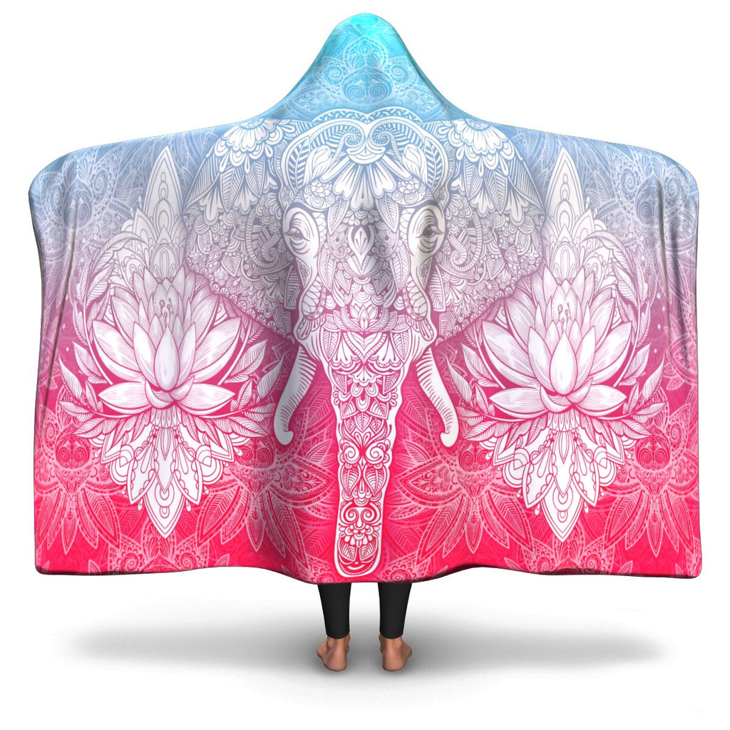 Blue & Pink Mandala Elephant Hooded Blanket